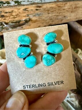 Emerald Valley Turquoise Sterling Silver Triple Stone Earrings